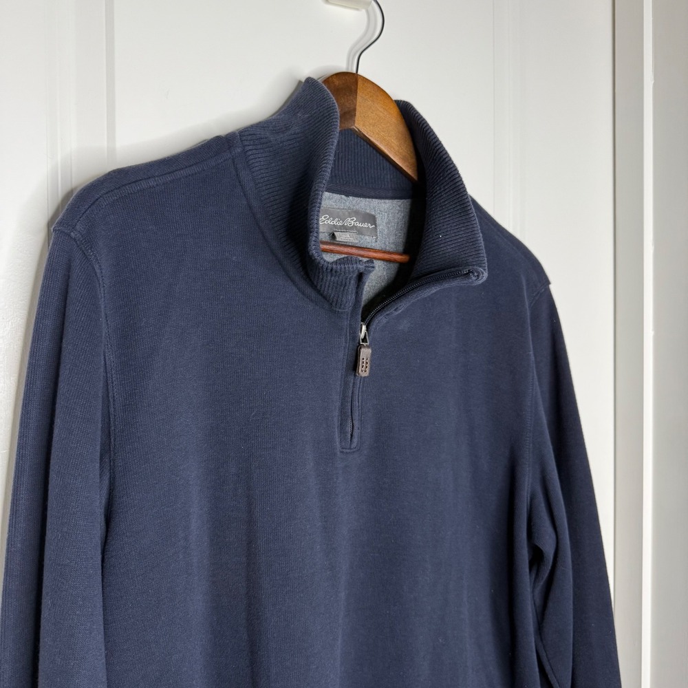 Eddie Bauer Mens Navy Blue 1/4 Zip Pullover Sweatshirt Sweater Size L